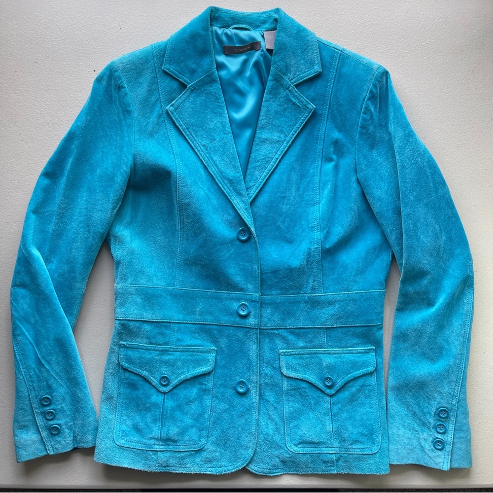 Liz Claiborne Suede Jacket in Teal Blue